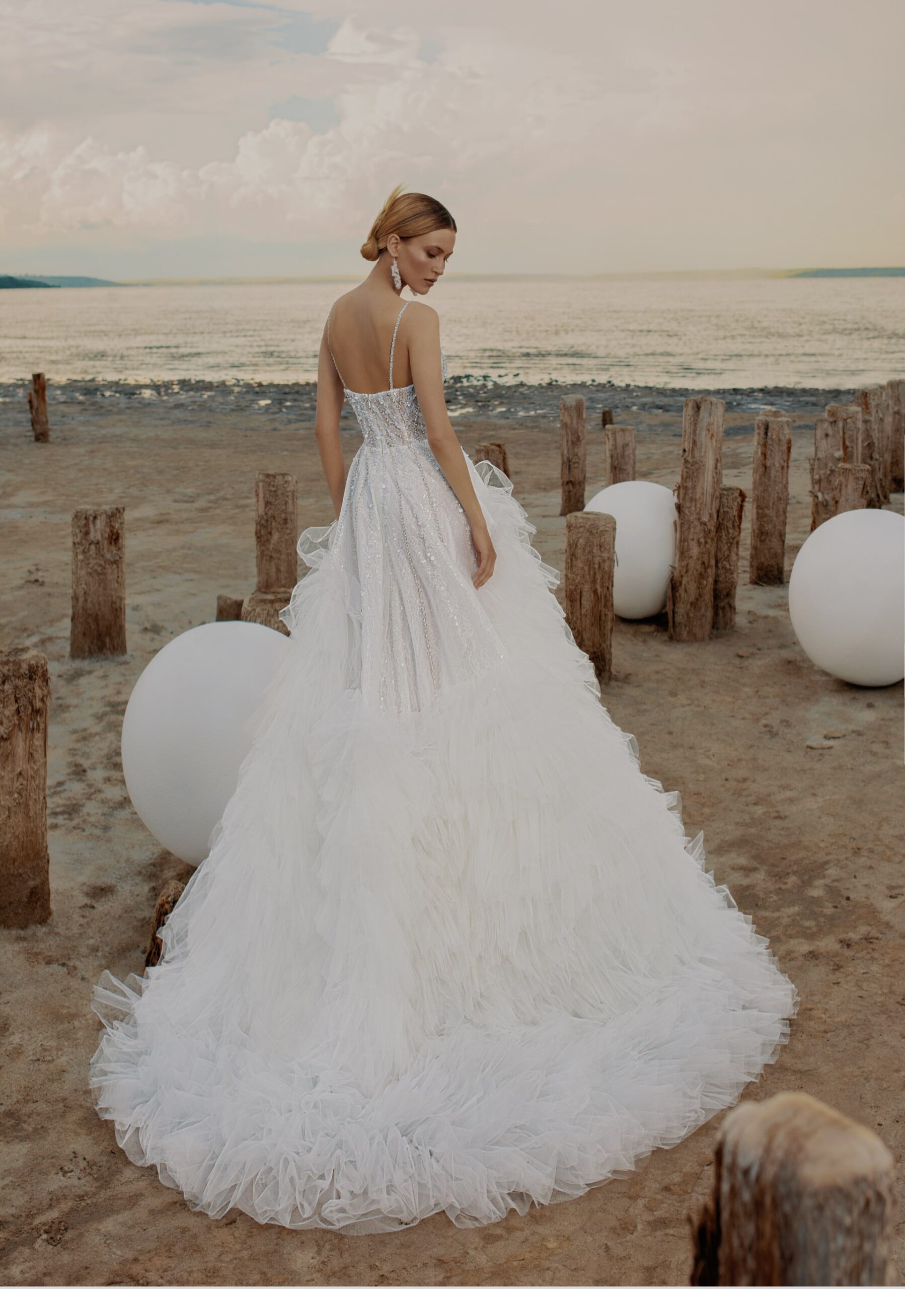 Elegant white bridal dress with lace details